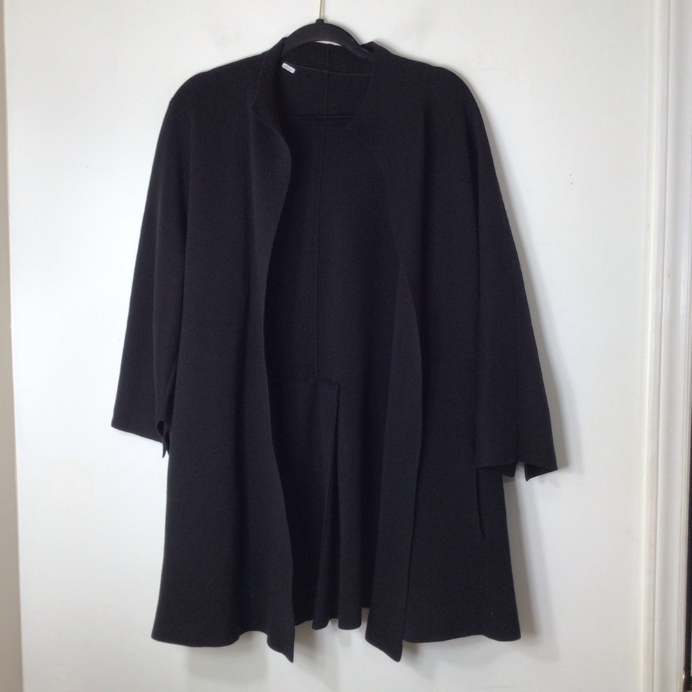 Eileen Fisher open silk sweater jacket women black medium